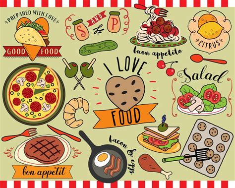 I Love Food Clipart Vector Food Food Clip Art Planner - Etsy | Food clipart, Food themes, Vector ...