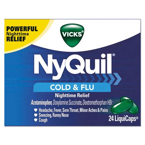 Browse NyQuil™ Cold & Flu Nighttime LiquiCaps and other Medicines | OnTimeSupplies.com