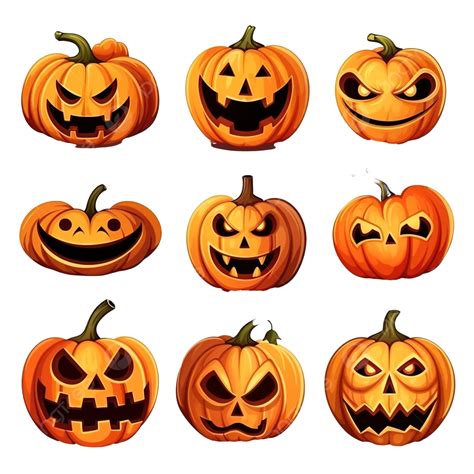 Halloween Monster Jack Lantern Orange Pumpkin Carved Glowing Scary Fear Face Emotion Set ...