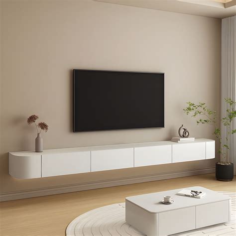 Engineered Wood Media Console Modern Floating White TV Console - 63"L x ...