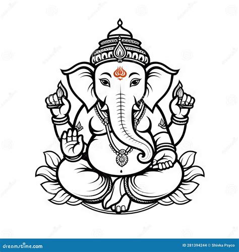 Lord Ganesha Kids Drawing Simple Line Art Coloring Page Stock ...