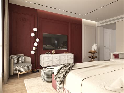 Bedroom with red walls on Behance