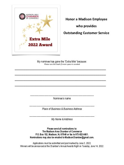 Fillable Online Extra Mile Award nomination single sheet Fax Email Print - pdfFiller