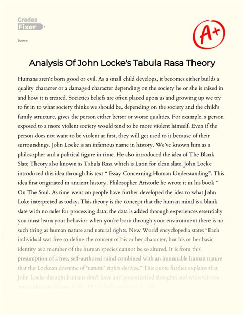 Analysis Of John Locke's Tabula Rasa Theory: [Essay Example], 1172 words