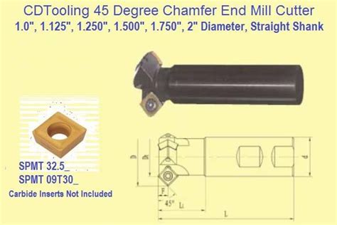 45 Degree Indexable Carbide Chamfer Mill 1, 1-1/8, 1-1/4, 1-1/2, 1-3/4 ...