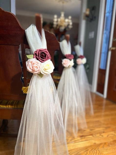 Wedding Pew Bows Glitter Tulle Pew Bows Pew Flowers Aisle | Etsy