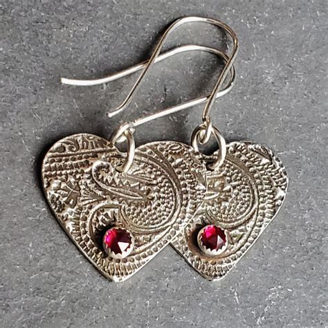 Ruby Earrings Heart Earrings Valentines Gift Sterling Silver Heart ...