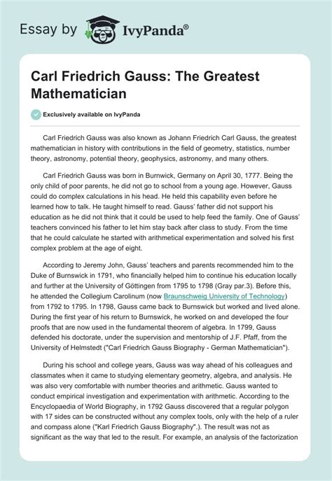 Carl Friedrich Gauss: The Greatest Mathematician - 1262 Words ...