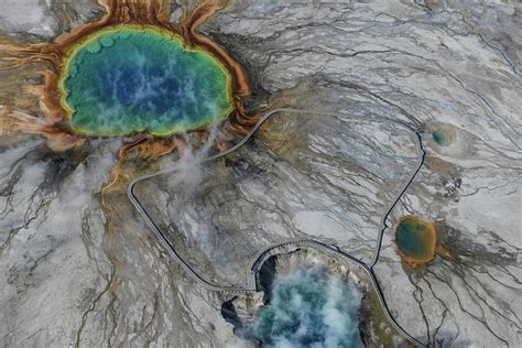 Aerial view of Grand prismatic spring in yellowstone, USA Photograph by Suranga Weeratunga ...