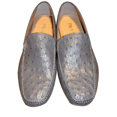 PRADA BRAND NEW MEN'S OSTRICH LEATHER DRIVING SHOES Grey ref.32879 - Joli Closet