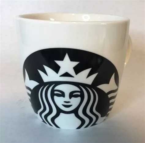 STARBUCKS BLACK MERMAID Siren Logo White Barrel 14 fl OZ Coffee Cup Mug $9.95 - PicClick