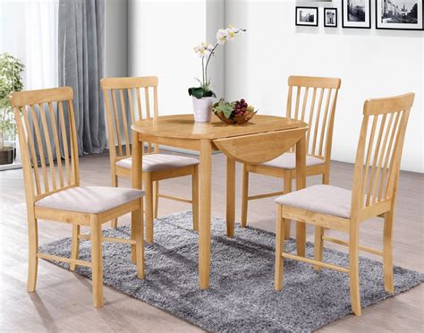 Alaska Oak Round Drop Leaf Dining Table Set & 4 Chairs - Furniture World