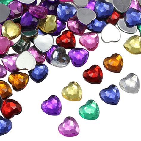 Flat Back Acrylic Heart Rhinestones in Bulk 8mm Assorted Colors 200 Pcs