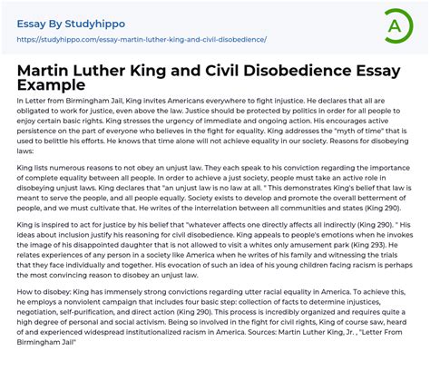 Martin Luther King and Civil Disobedience Essay Example | StudyHippo.com