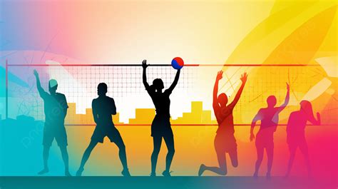 Volleyball Game Sport Flat Background Illustration, Silhouette, Color, Many People Background ...