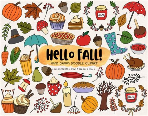 Hand Drawn Fall Clip Art. Doodle Autumn Clip Art. Thanksgiving - Etsy UK