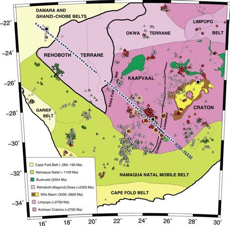 Locality of MT profile KIM-NAM on simplified tectonic map of southern ...