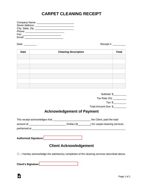 Free Carpet Cleaning Receipt Template - PDF | Word – eForms