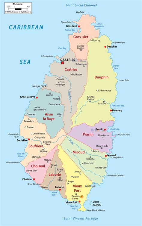 Detailed Political Map of Saint Lucia - Ezilon Maps