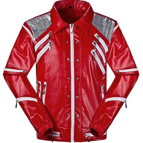 HOT Punk Red Zipper Michael Jackson Jackets MJ Beat It Coats Tailor Mens Sequined Jacket Outwear ...