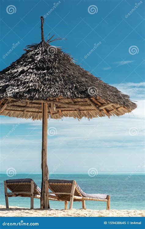 Big Umbrella on Tropical Beach Stock Image - Image of landscape, seaside: 159438645