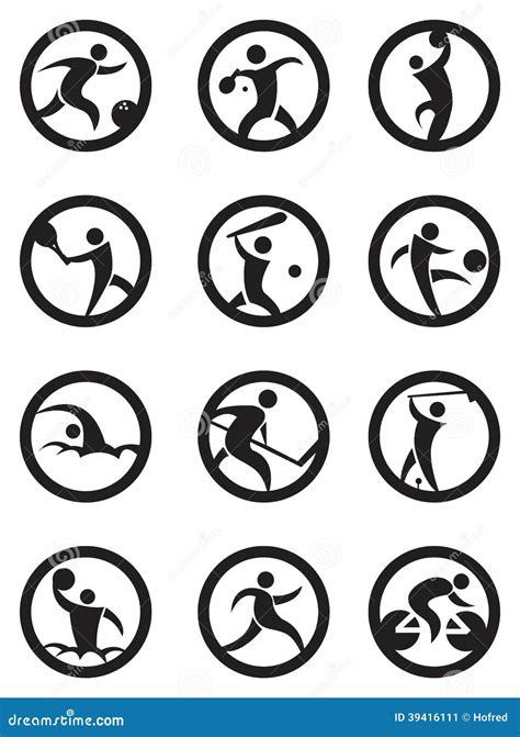 Circle Sports Icons In Black And White Stock Vector - Image: 39416111