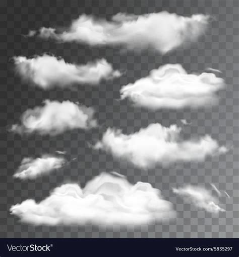 Set of transparent realistic clouds Royalty Free Vector