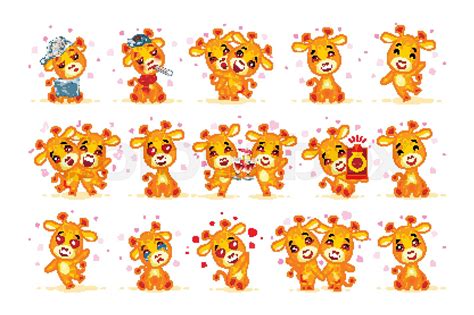 Set Vector Stock isolated Emoji character cartoon giraffe stickers ...