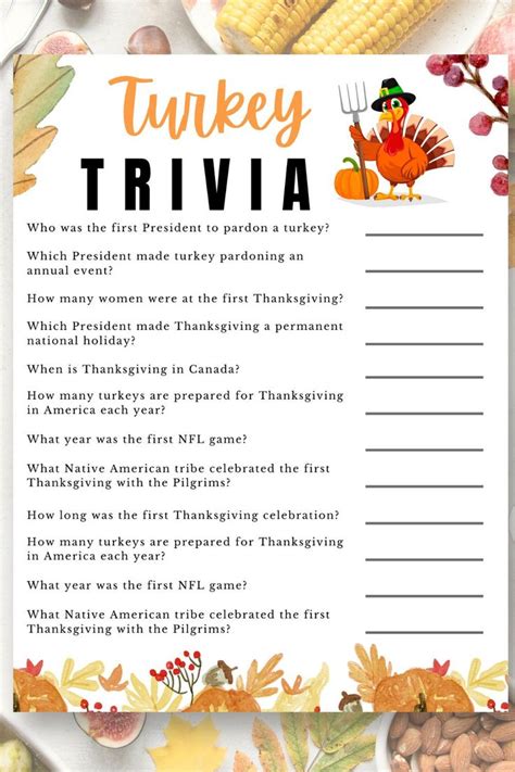 a thanksgiving trivia with an image of a turkey and corn on the cob