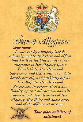 BRITISH ARMY OATH Of Allegiance. All Regiments and Corps. A4 photo ...