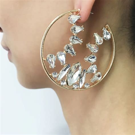 Brand Rhinestones Big Hoop Earrings For Women 2018 Fashion Jewelry 60mm Punk Statement Earring 3 ...