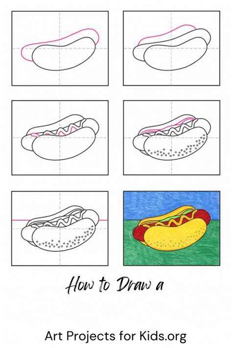 Easy How to Draw a Hot Dog Tutorial and Hot Dog Coloring Page | Dog art projects, Dog drawing ...