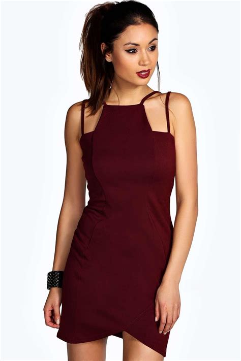 Boohoo Womens Esme Strappy Neckline Wrap Bodycon Dress