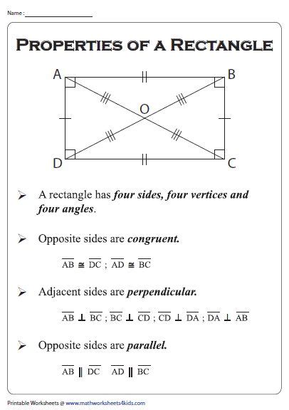 Properties of a rectangle - Chart | Rectangle properties, Worksheets, Printable worksheets