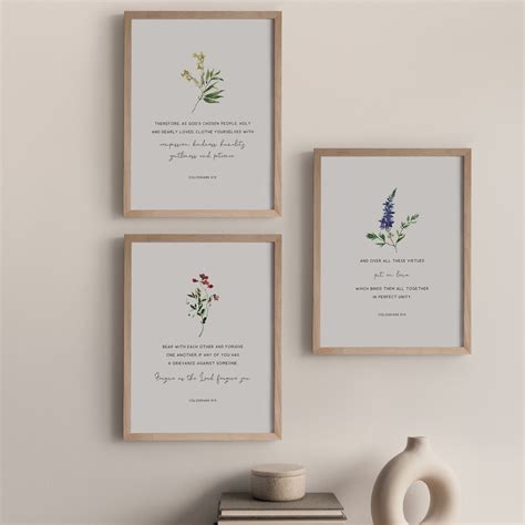 Colossians 3:12-14 Bible Verse Wall Art Set Of 3 Scripture | Etsy