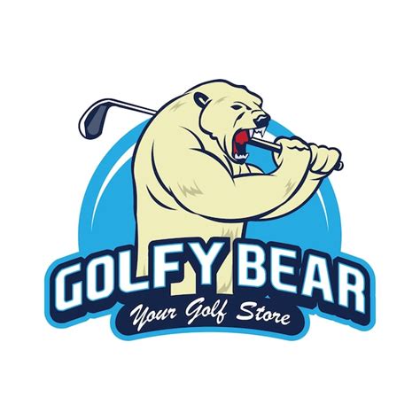 Premium Vector | Polar bear with golfing stick logo design