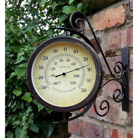 Vintage Outdoor Garden Clock With Thermometer & Swivel Station Bracket - Crondall Weather