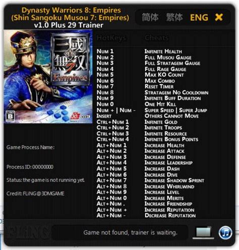 Dynasty Warriors 8: Empires Trainer +29 v1.0 FLiNG - download cheats ...