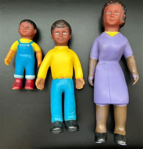 VINTAGE MARVEL EDUCATION Rubber Dolls African American Family 3 Made ...