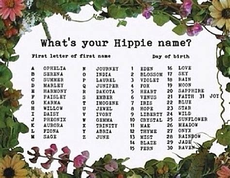 Hippie Name | Hippie names, Name games, Name generator