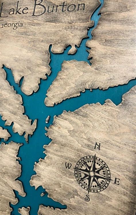 Lake Burton Georgia Map Natural Wood Home Decor Custom Wooden - Etsy