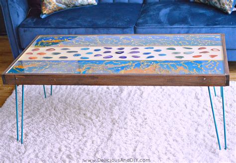 DIY Marbled Resin Wood Coffee Table - Delicious And DIY
