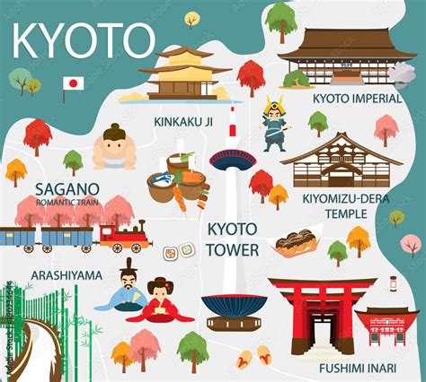 Map Of Kyoto Attractions Vector And Illustration. เวกเตอร์สต็อก | Adobe ...