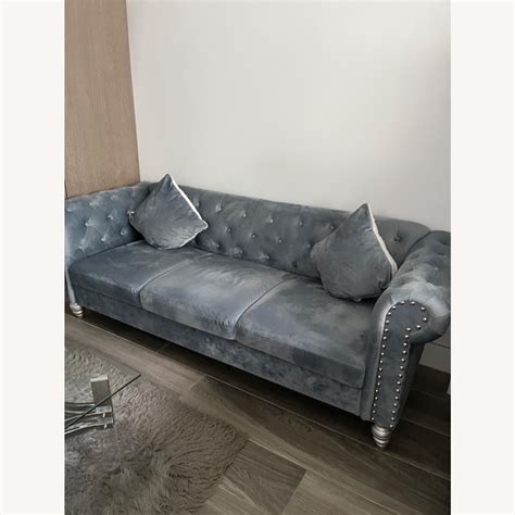 Baby Blue Upholstered Sofa - AptDeco