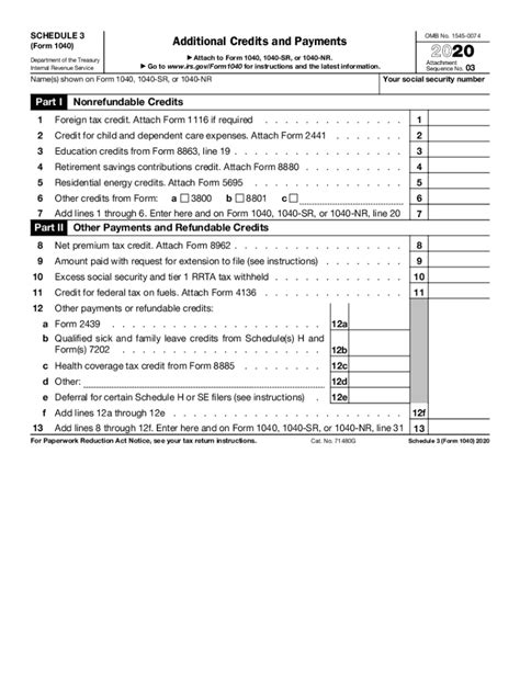 2020 Form IRS 1040 - Schedule 3 Fill Online, Printable, Fillable, Blank - pdfFiller