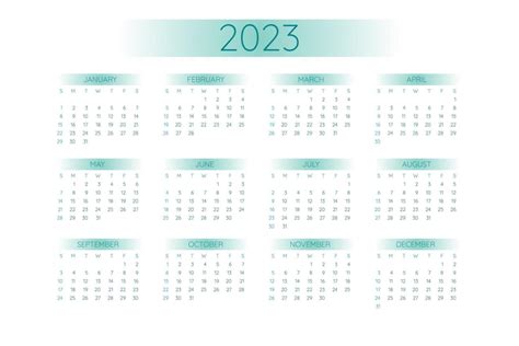 2023 pocket calendar template in strict minimalistic style with teal gradient elements ...