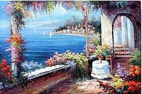 The Romantic Mediterranean Sea ~ Oil Painting Wholesale.com Nature Canvas Painting, Pastel ...