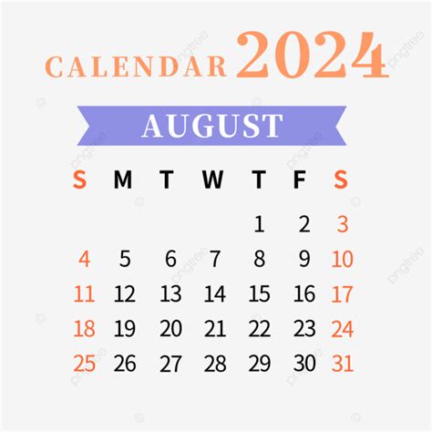 Calendário Simples Para Agosto De 2024 PNG , 2024, Agosto, Calendário Imagem PNG e Vetor Para ...