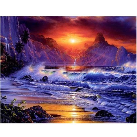 Diamond Embroidery 5D DIY Diamond Painting Sea Sunset Landscape Diamond Painting Cross Stitch ...