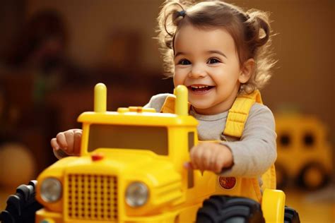 AI generated cute happy girl playing with toys on toy truck 35719713 Stock Photo at Vecteezy